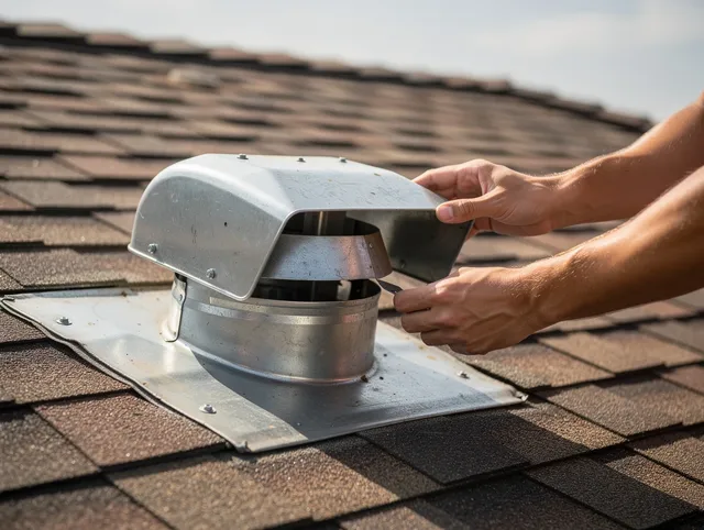 Glendale Dryer Vent Cleaning certified technician safely cleaning a roof-mounted dryer vent in Glendale