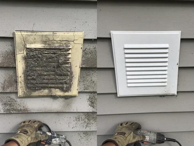 Glendale Dryer Vent Cleaning technician installing high-quality dryer vent cover at a residential property in Glendale