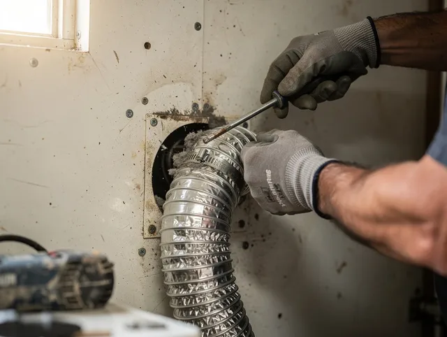Glendale Dryer Vent Cleaning technician performing precise dryer vent hose installation in Glendale
